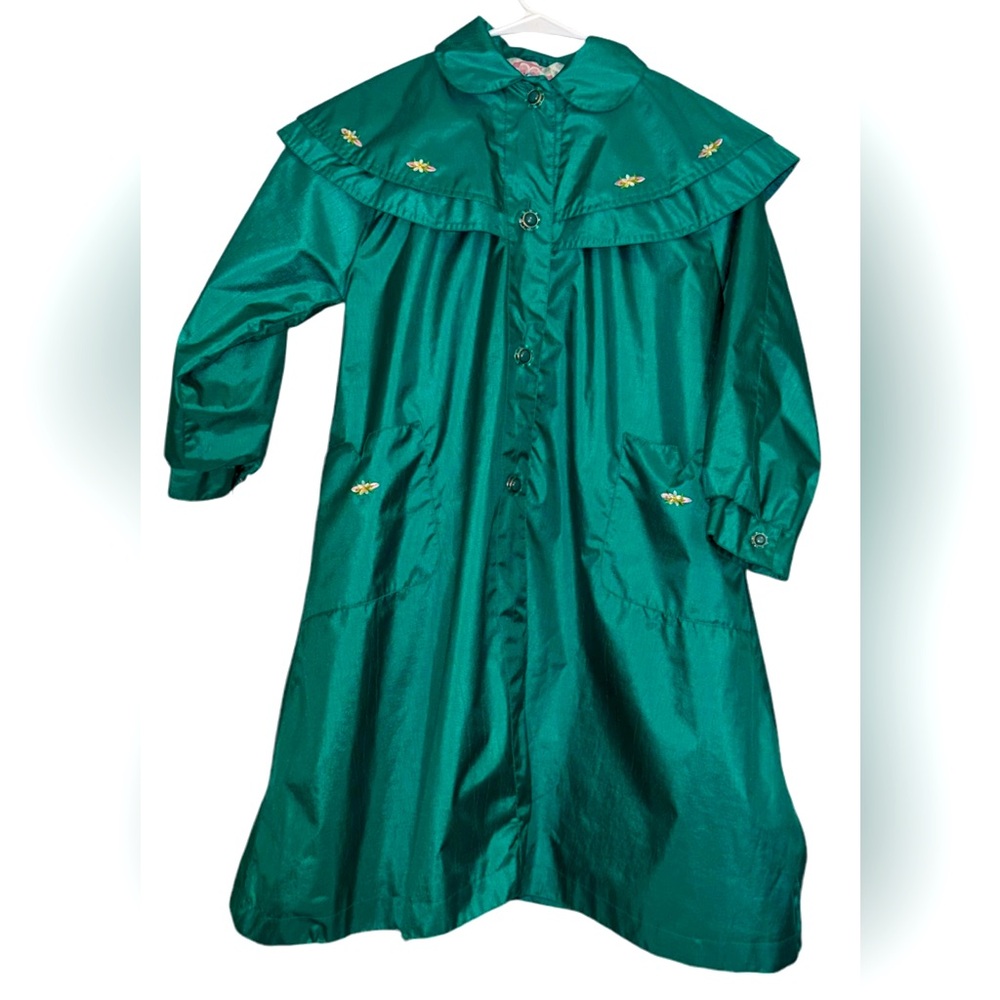 Vintage F.W. Fisher Girls 6 X Green Dress Coat Hooded Long Winter Jacket Floral